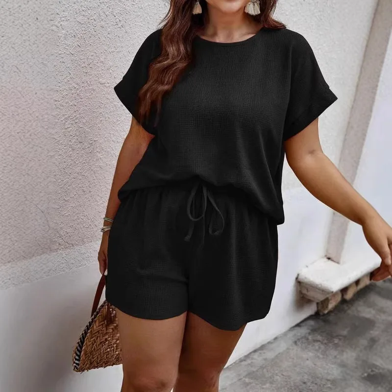 

Casual Summer Outfit Women's Drawstring Shorts Set Simple Fashionable Five-Quarter Sleeve Three-Piece Ensemble European Style
