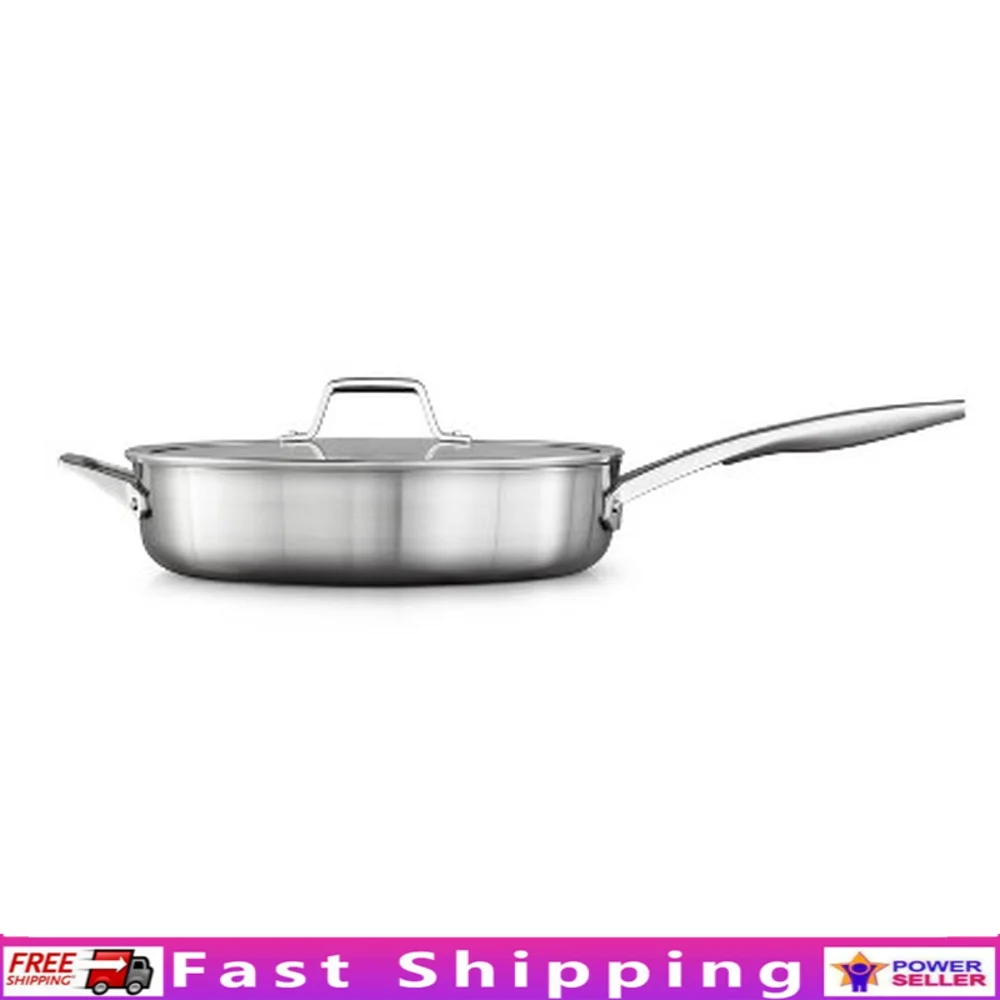 

5qt Stainless Steel Saute Pan with Tempered Glass Lid Dishwasher Oven Safe Induction Compatible Heavy Gauge Aluminum Core