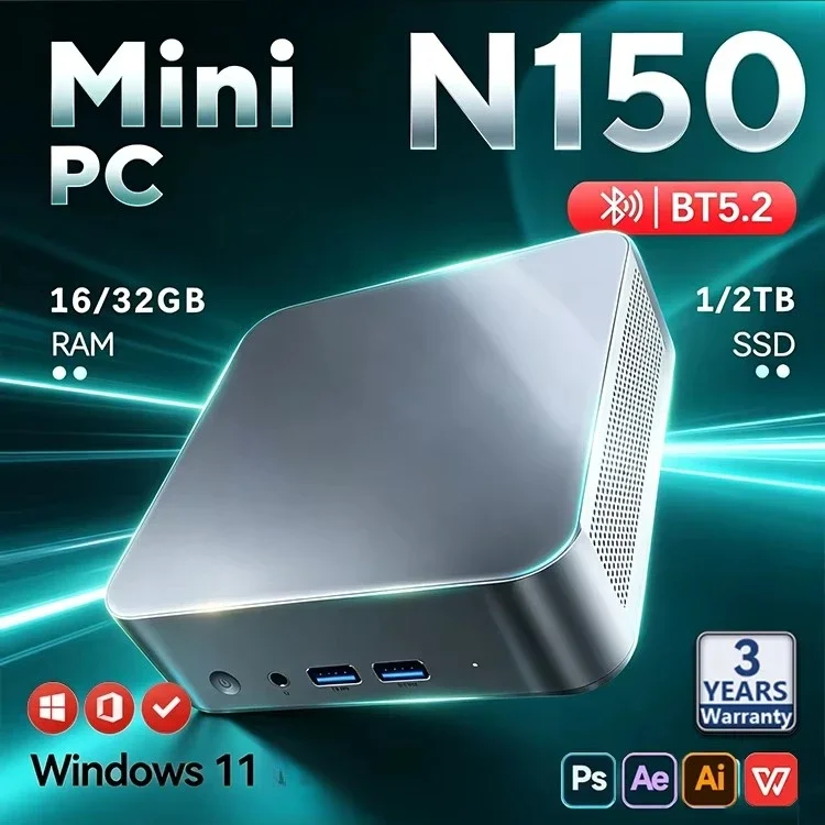 ゲーミングミニpc、windows搭載、intel-core-n150プロセッサー、16gb-ram、1tb-2tb-ssd、m2、ポータブルpc、wi-fi、bluetooth-52、4k対応、ミニpc、デスクトップpc。