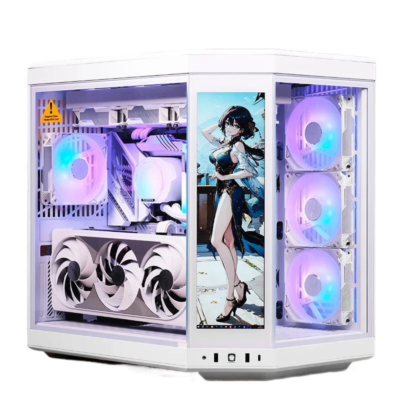 Touch screen version panoramic side through fish tank sea view room chassis double 360 water cooling spot e-sports game desktop