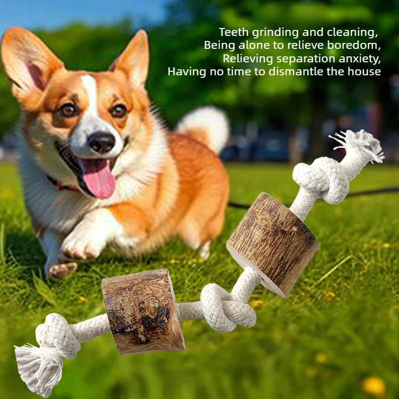 Durable Apple Wood Dog Pet Chew Toys With Rope Knots Teething Stick for Small Medium Large Dogs  Anti-Destructive Chewing Toy