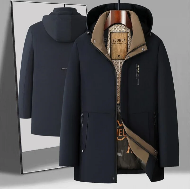 

Утолщенная флисовая зимняя куртка для мужчин среднего и пожилого возраста, теплое хлопковое стеганое пальто со съемной шапкой, легкий бархат