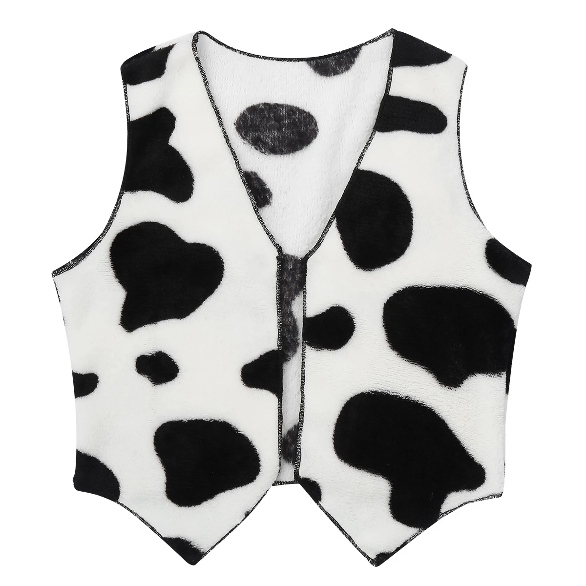 Kids Boys Girls Cowboy Cowgirl Vest Soft Flannel Sleeveless Open Front Cow Printed Waistcoat Tops Fancy Party Dress Up Costumes