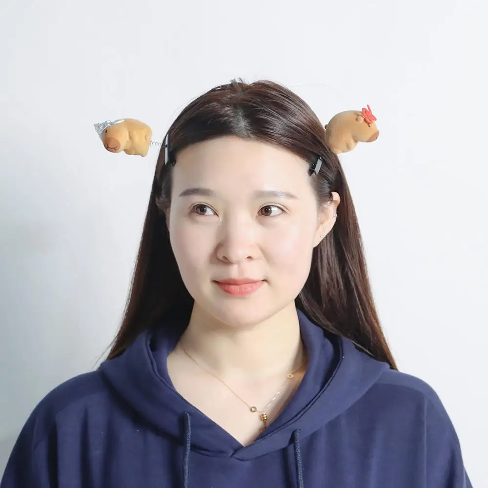 6pcs Cute Cartoon Capybara Spring Hair Clip 3D Plush Hairpin Funny Capybara Hair Accessories Hair Styling Tool DIY