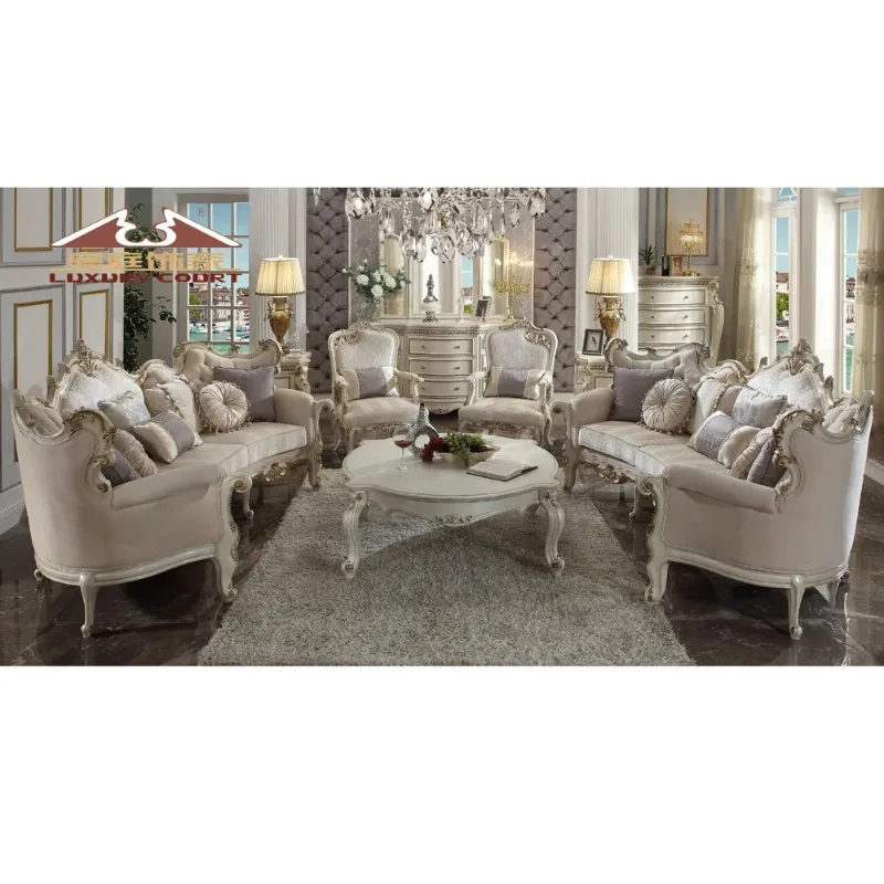 Luxury traditional golden and white  sofa sets living room  furniture living room sofa set with golden legs