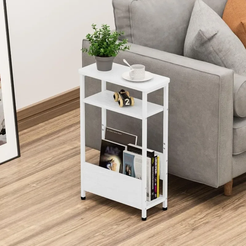 

Side Table for Small Spaces, 3 Tier Small End Table with Magazine Holder, Slim/Skinny Nightstand/Bedside Table for Living Room