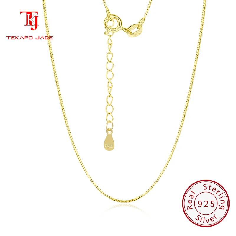 

TKJ JEWELS 14K Gold 0.6mm Box Chain Necklace Fashion 925 Sterling Silver Basic Chain Necklace Party Jewelry for Women CN09