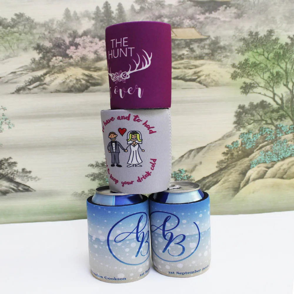 50pcs Custom Print Logo Real Neoprene Stubby Holder Coolet  Beer Bottle Holders Bag For Wine Food Cans Wedding  School Party