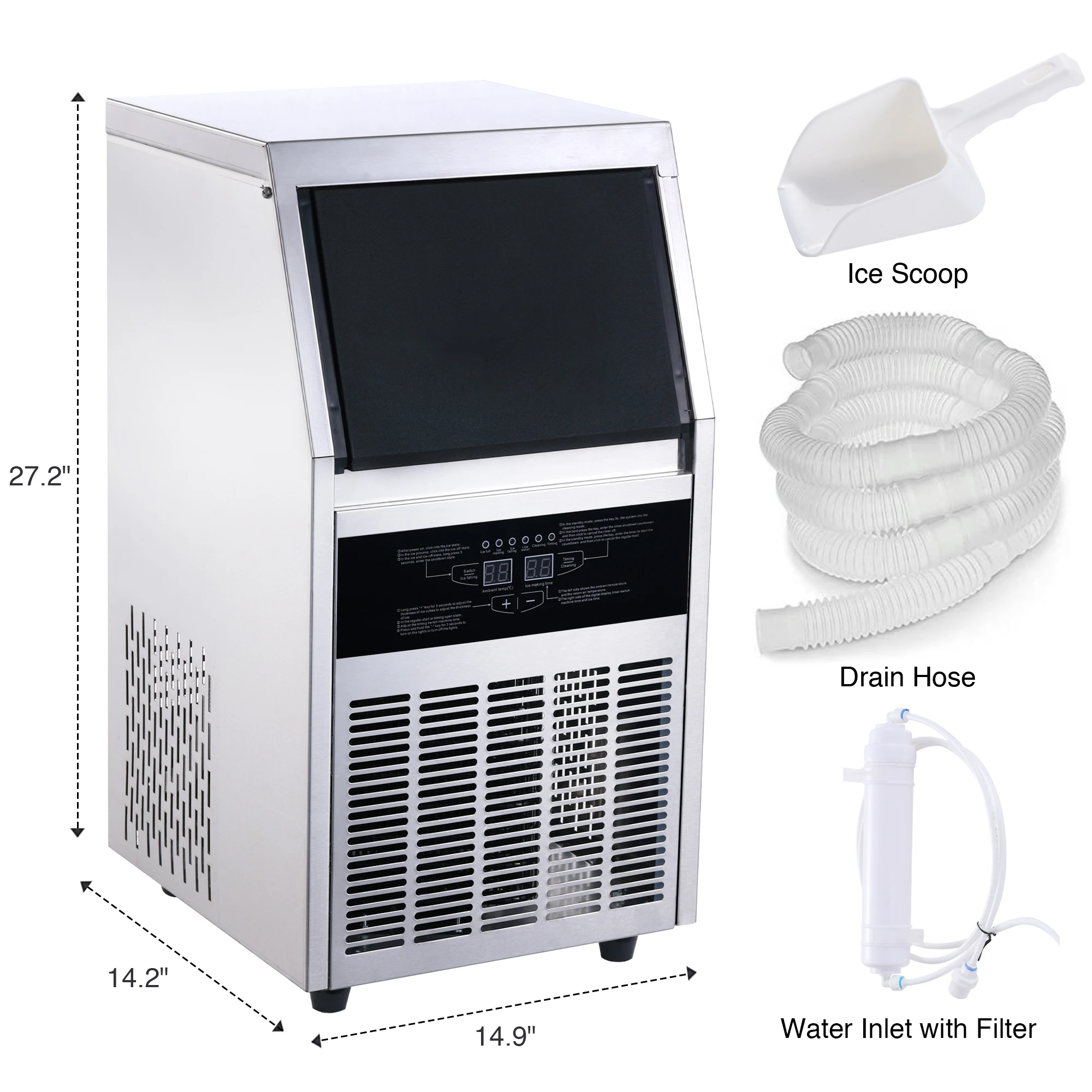 Zomagas 80-90LBS/24H Timer Quiet Compressor Automatic Cleaning Blue Light Commercial Ice Maker Machine CIM21