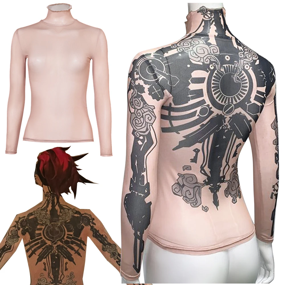 Arcane Vi Cosplay Fantasy Tattoo Printed Tops 2024 Game LoL TV 2 Costume Disguise Adult Women Roleplay Fantasia Outfits Female