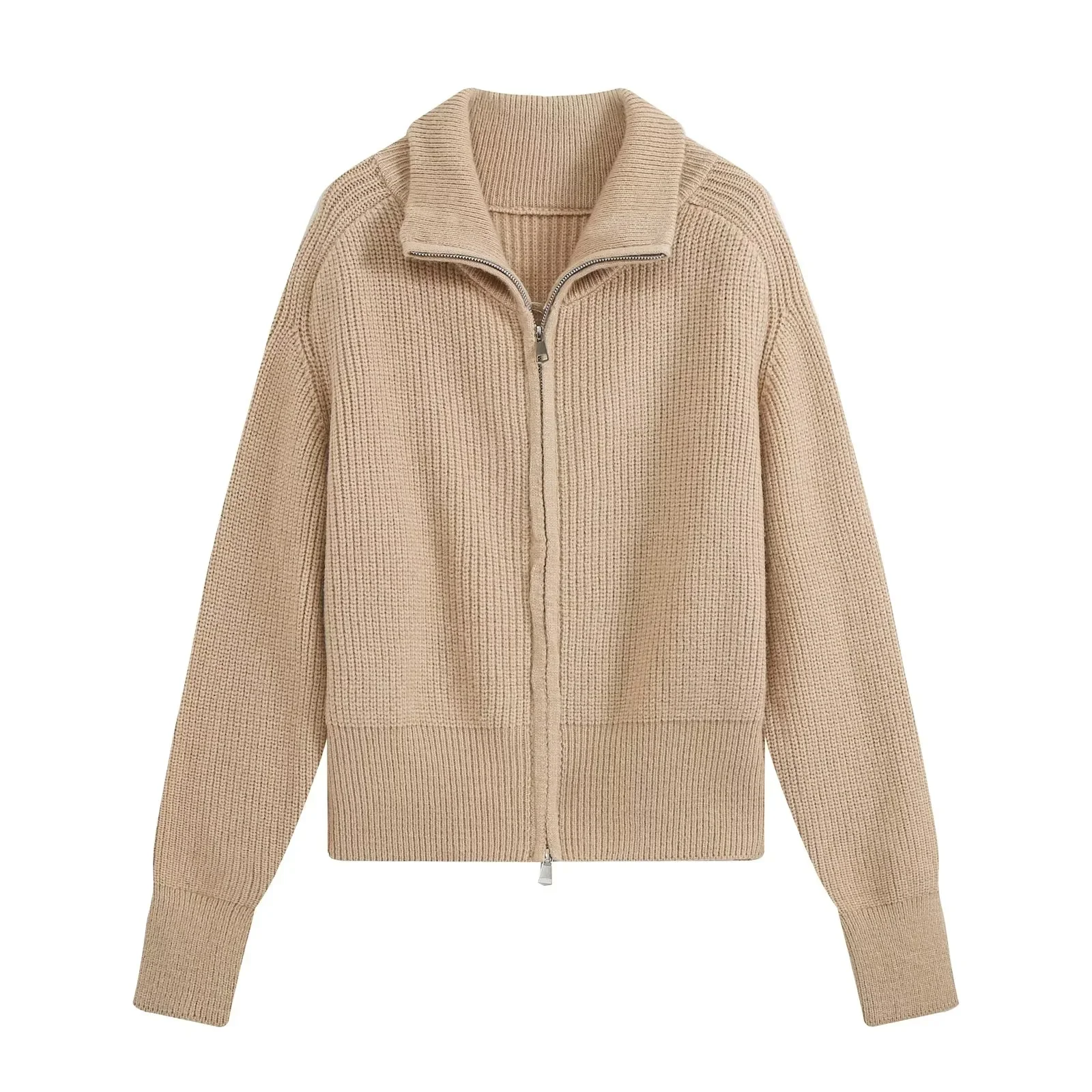 KONDALA Damen Trendiges Pendler-Hosen-Set Reißverschluss-Revers-Strickjacke Elastische Taille Hose Neue Mode 2026 Herbst Winter Freizeit-Set – Detail 11