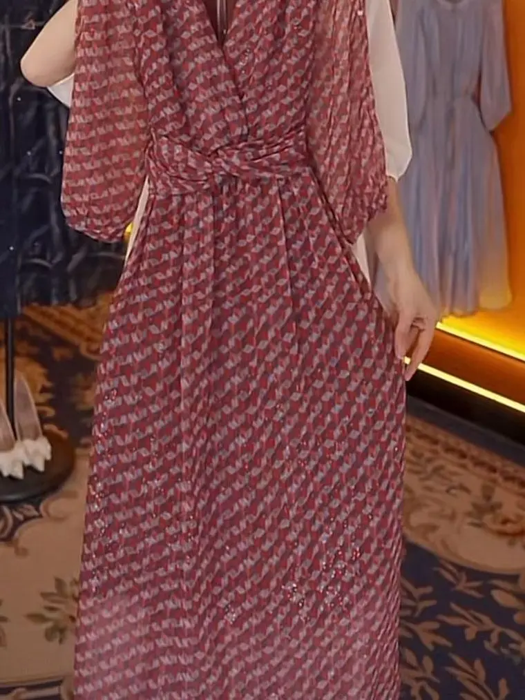 تنورة Ele Summer Dr النسائية ذات الخصر العالي على شكل حرف a من قماش الشيفون الناعم مطبوعة على شكل حرف V كاجوال فاخرة من Age-Defng