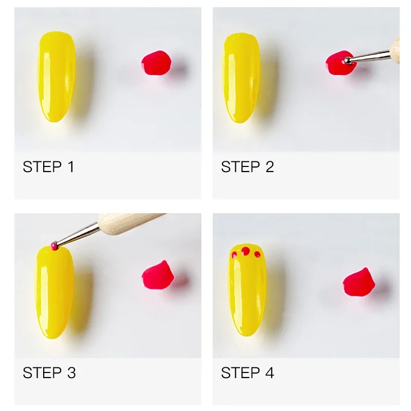 RHJB 10 Beutel/50 Stück Punktbohrstift Holzstift Rührstab Nagellack-Stift Fünfblättrige Blume Polka Dot Doppelkopf Edelstahlstab – Detail 5