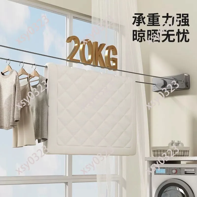 Punch-free Retractable Clothesline, Invisible Steel Wire Drying Rope for Balcony Bathroom Indoor Use