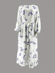 Eid Chiffon Dress Women Muslim Abaya Women Flower Print A-line Dresses Robe Caftan Vestidos Party Ramadan Kaftan Jalabiya 2025