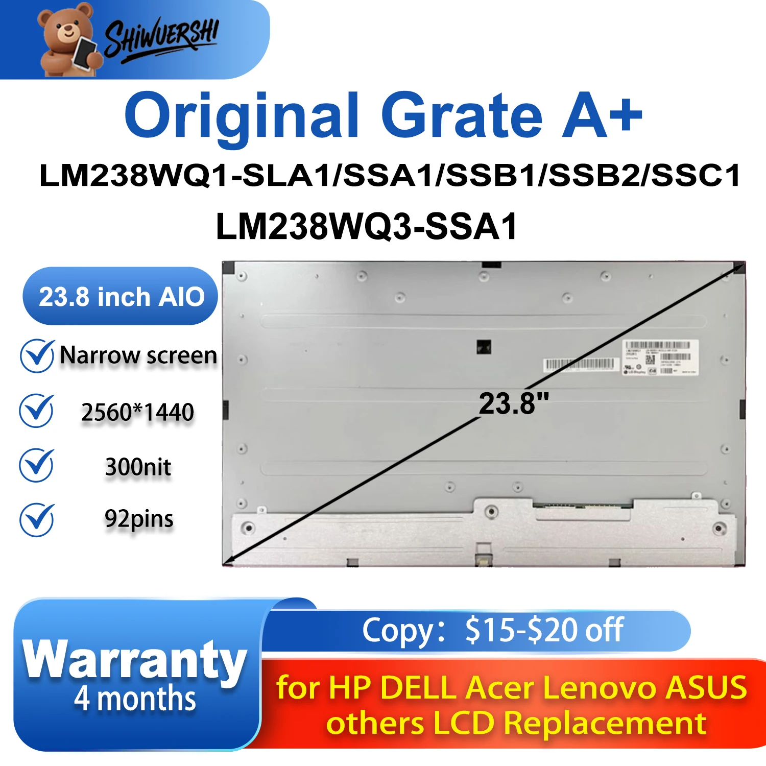 

Новый оригинальный Sceen 23,8-дюймовый ЖК-дисплей, замена панели LM238WQ1 SLA1 SSA1 SSB1 SSB2 SSC1 LM238WQ3 SSA1