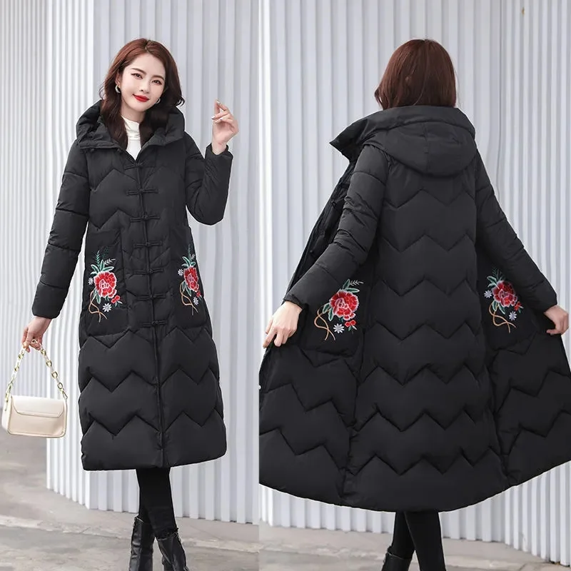 Fashion Vintage Cotton-Padded Coat Female 2023 Winter Thicken Warm Jacket Long Puffer Parkas Large size Loose Hooded Cotton Coat