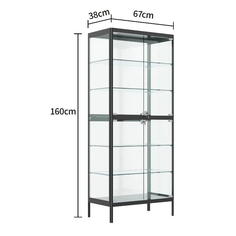 Black Steel 6-Layer Metal Display Figure Storage Cabinet 2-Glass Door with Adjustable Plate for Living Room Use