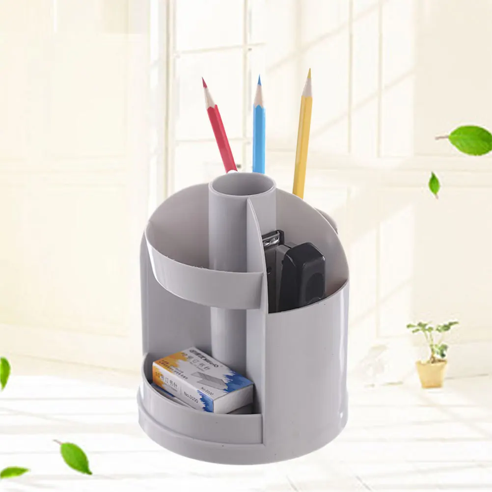 

Rotating Pen Holder Plastic Grey Creative Desk Organizer Pencil Storage Container Scratch Resistant