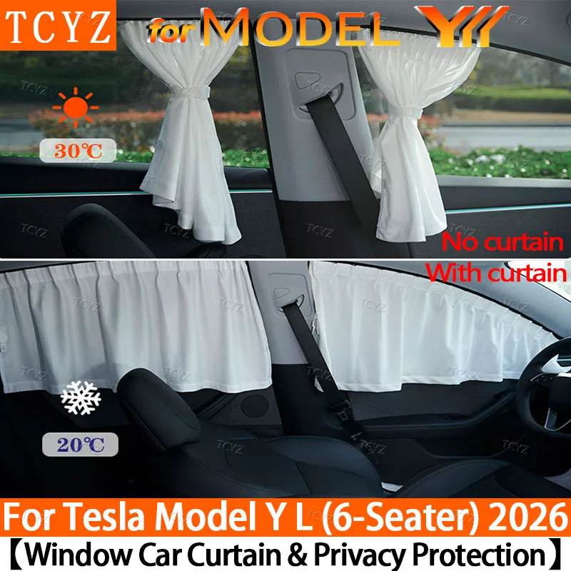 For Tesla Model Y L 2026 6-Seats Ice Crystal Car Curtain Side Window Privacy Sunshade&Front Rear Windshield SideSun Shade Cover - view 5