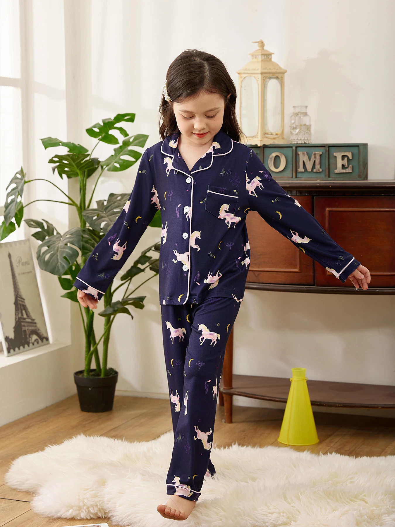 Girls Pajamas Autumn Girls Clothing Set Cotton Fabric Comfortable Feeling Unicorn Pattern Girls Sweatpants Clothes Set