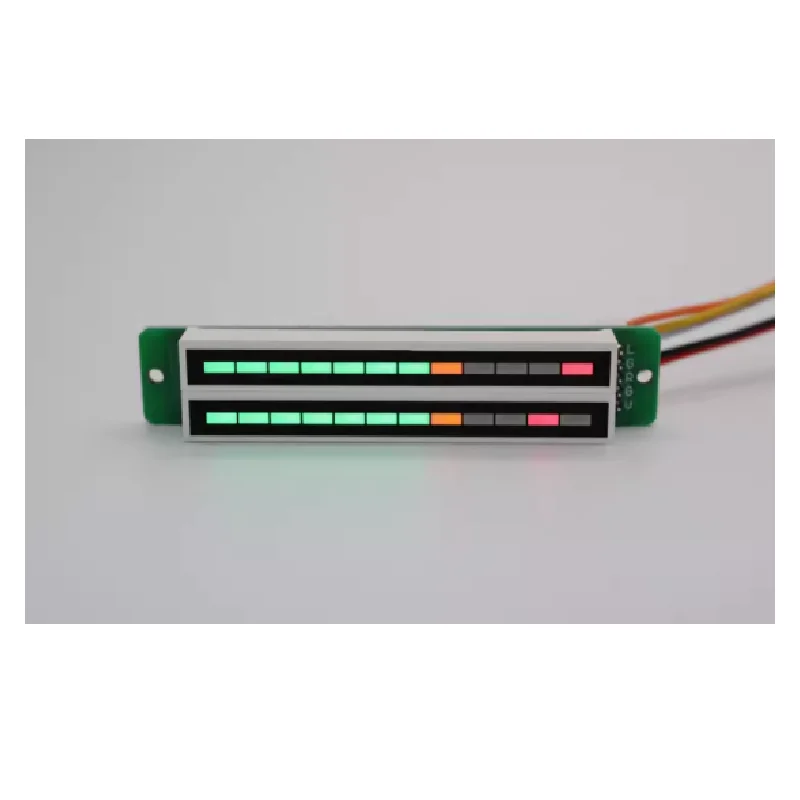 Double 12 bit dual channel LED music spectrum level indicator light (7 green, 2 orange, and 3 red)