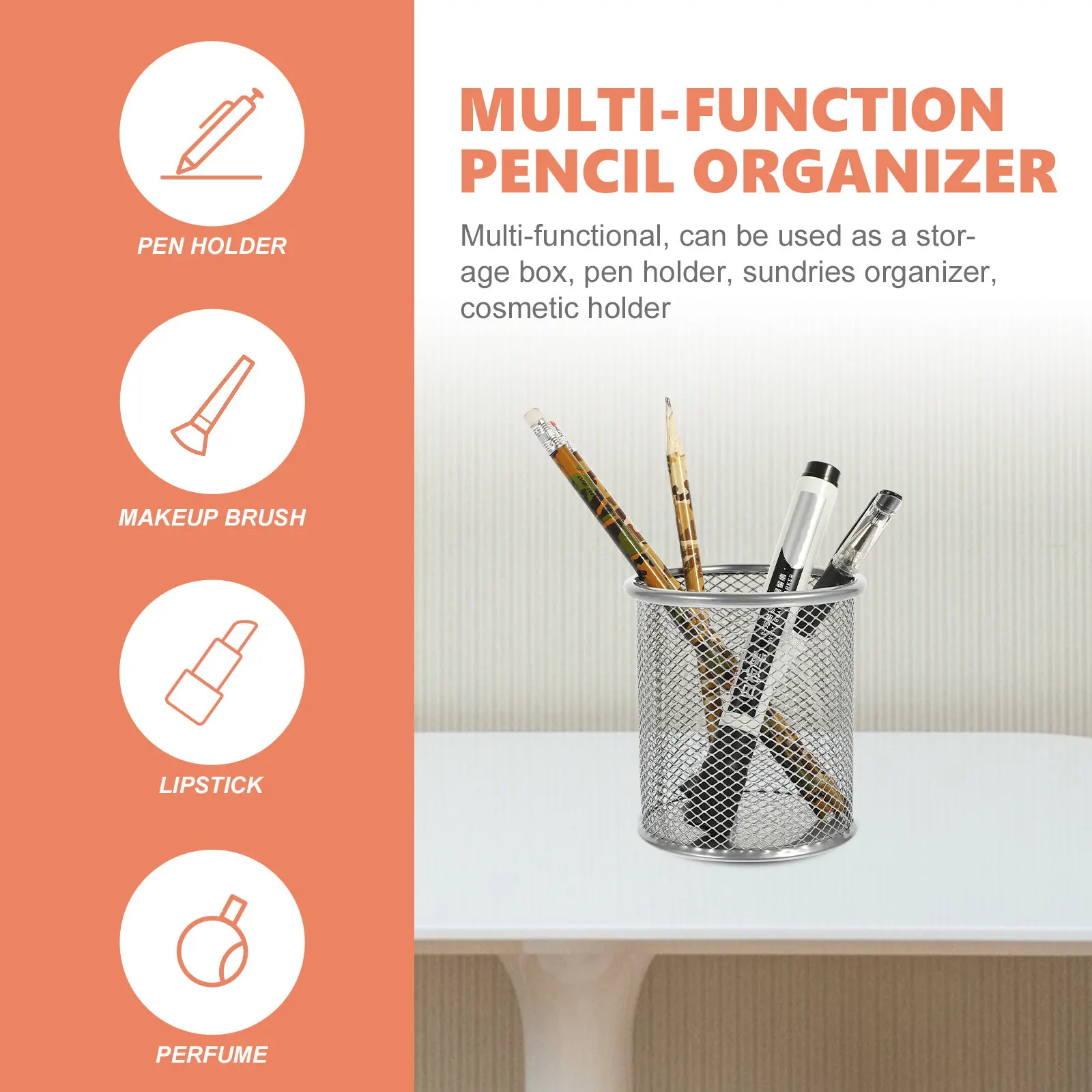 

2Pcs Heavy-Duty Iron Pen Holder Smooth Burr-Free Surface Multi-Function Desktop Pencil Organizer for Office Study Library