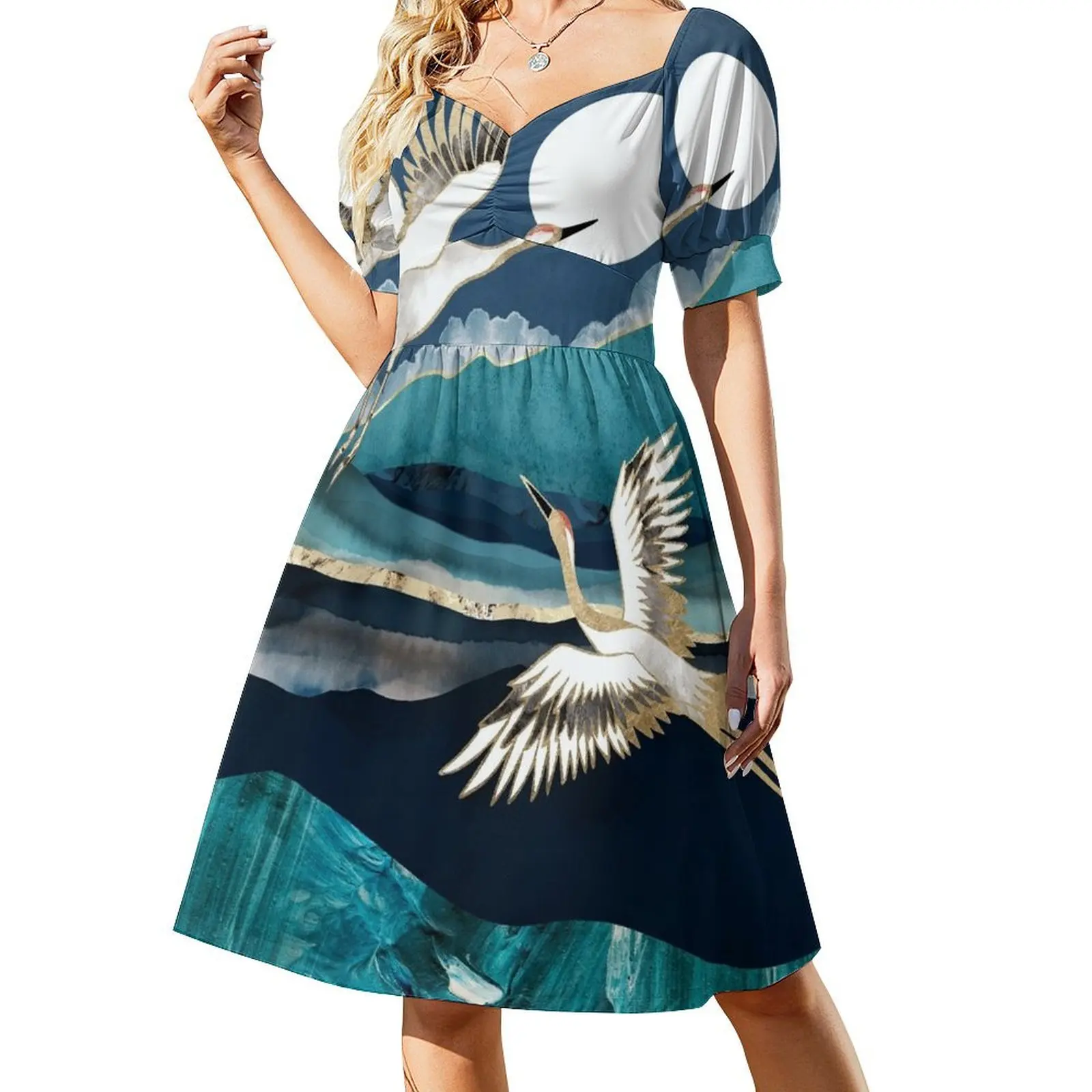 

Midnight Cranes Short-Sleeved Dress Summer dresses for women long sleeve dress