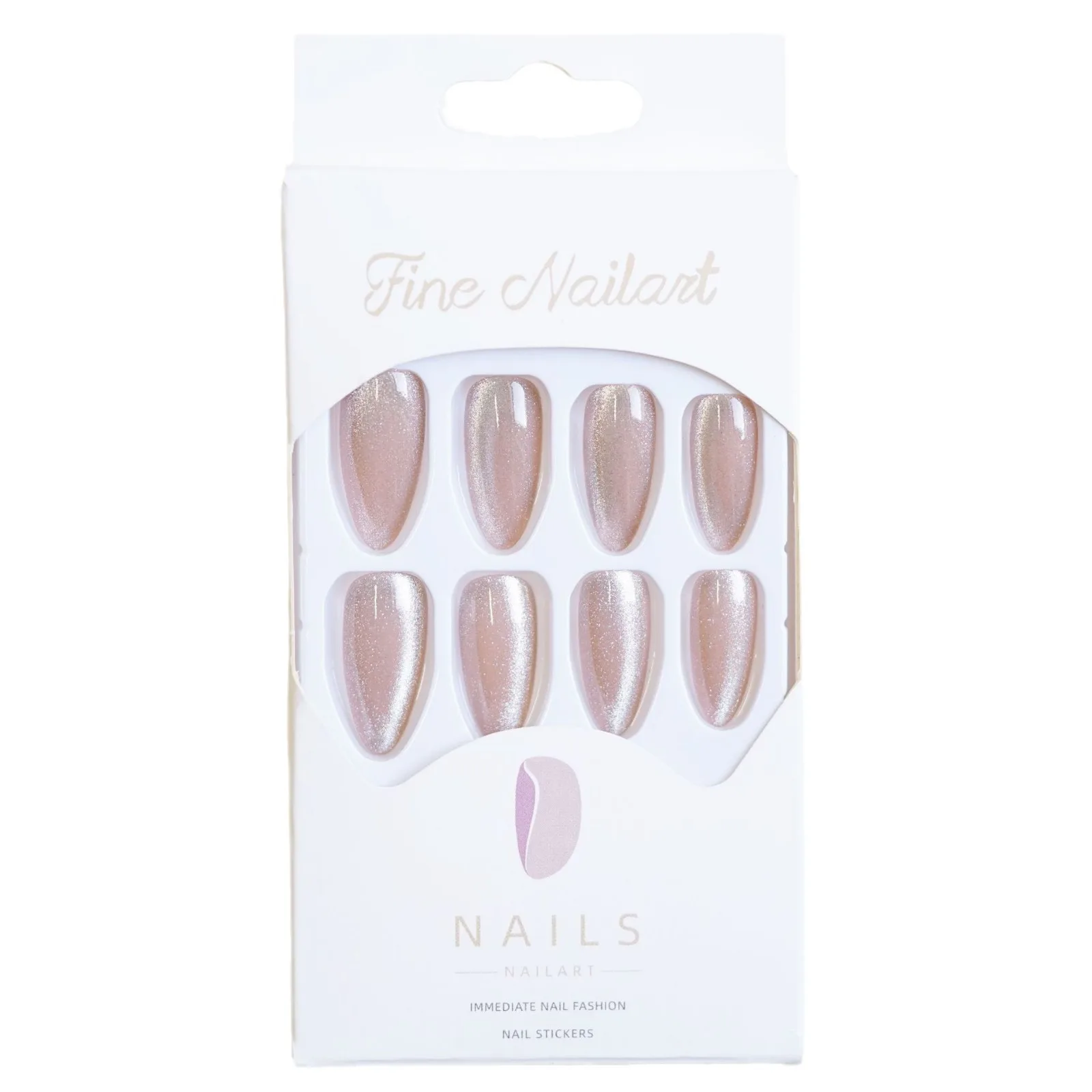 24pcs Pearlescent Cat Eyes False Nails Wearable Flash Crystal Long Almond Aurora Fake Nails Press on Finished Manicure Nail Tips