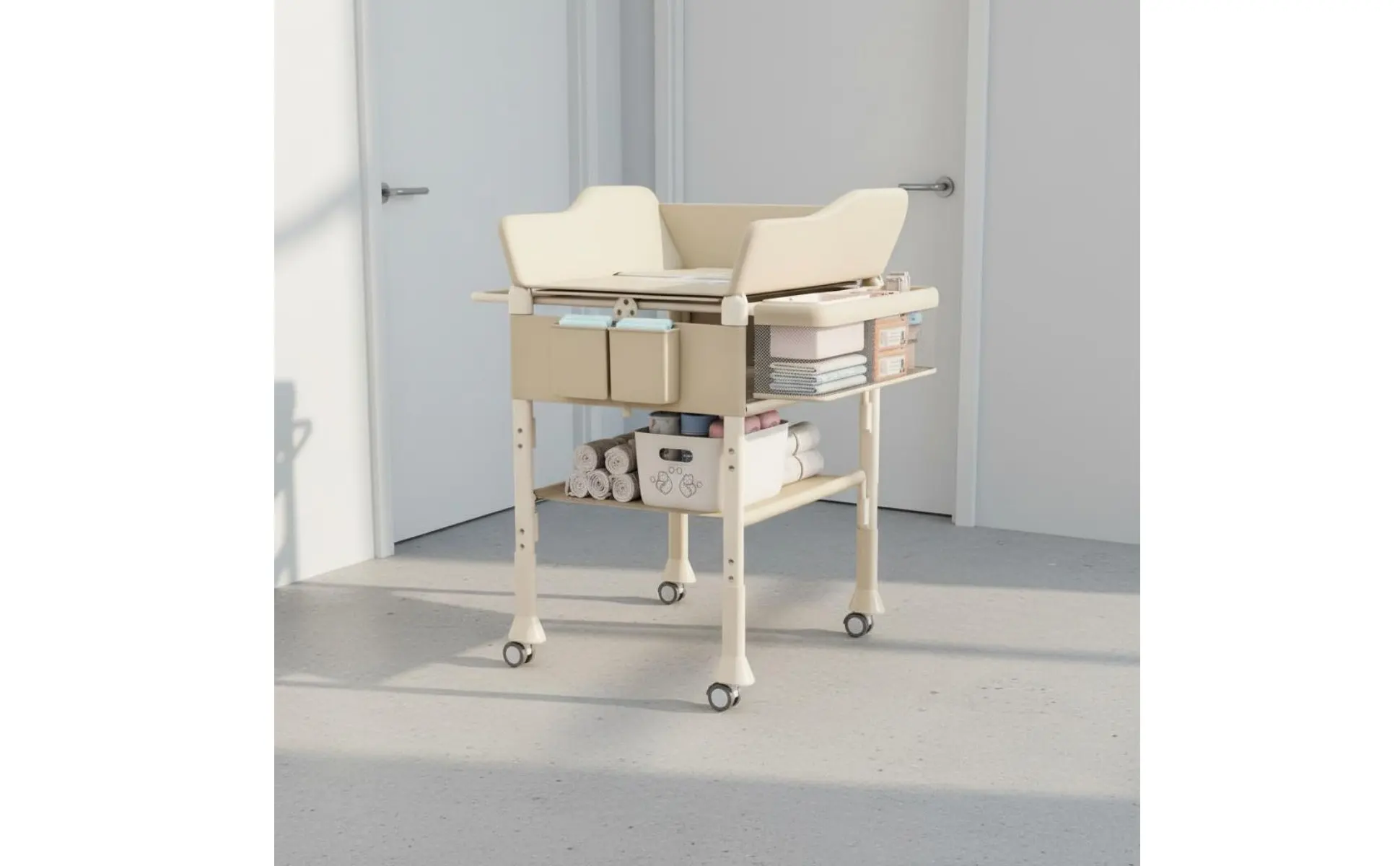 Baby Bath Changing Table Combo 2 in 1 Height Adjustable Baby Care Table Rolling Changing Station Easy to Fold Nursery Furniture Baby Bath Changing Table Combo 2 in 1 Height Adjustable Baby Care Table Rolling Changing Station Easy to Fold Nursery Furniture