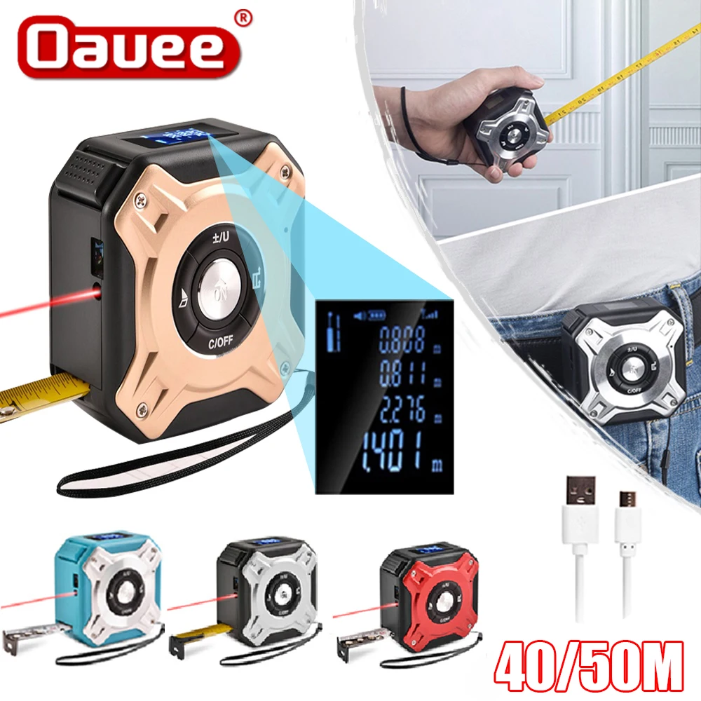 50M Laser Measuring Tape Retractable Digital Rangefinder With Laser Mode Multi Angle Professional Measure Tape Construction Tool