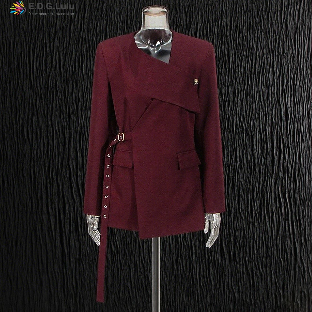 

EDGLuLu модный дизайн с v-образным вырезом и перекрестным поясом, женский пиджак с длинными рукавами, облегающий красный пиджак, пальто 1004