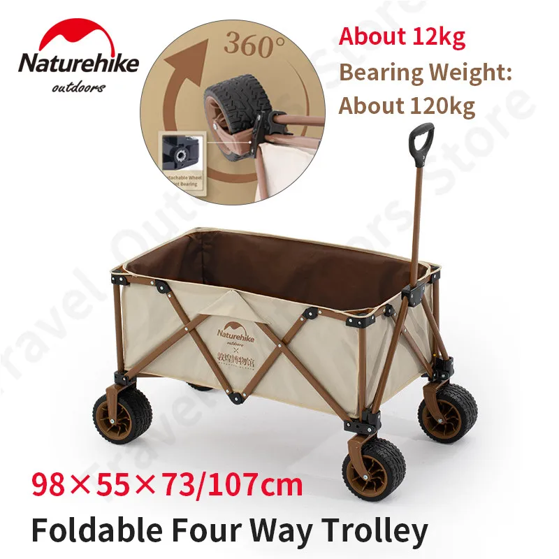 Naturehike Folding Trolley Outdoor Camping 140L Loading Capacity Cart Family Travel Table Garden Cart Pet Cart Beach Trolley