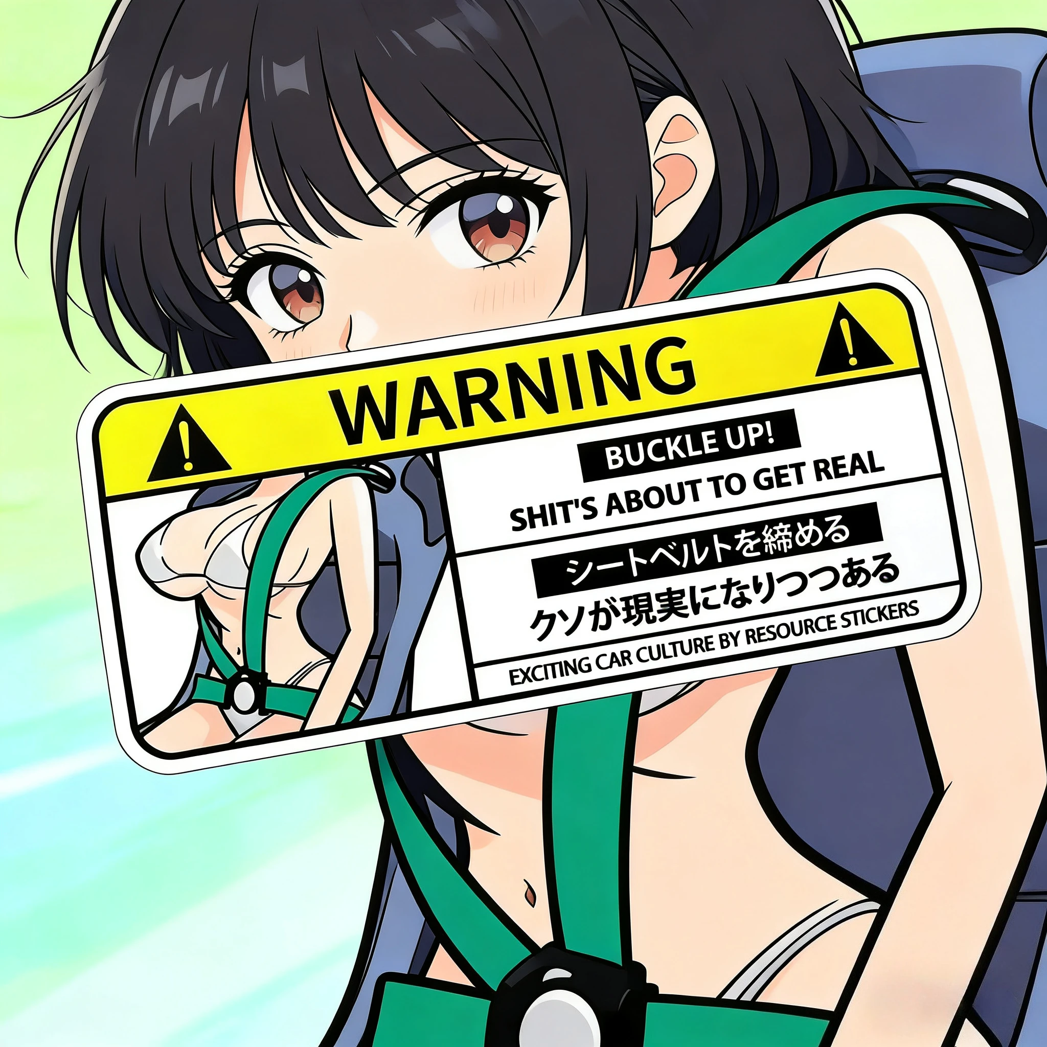 ​ Airbag Check Warning Sticker Cartoon Anime Car Decal Adhesive Vinyl Waterproof Removable for Car Dashboard Window Safety Alert