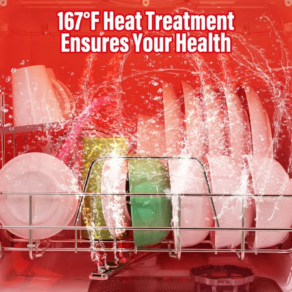 Portable Countertop Dishwasher, No Hookup Needed,With 5-Liter Built-in Water Tank,5 Programs, 360° Dual Spray