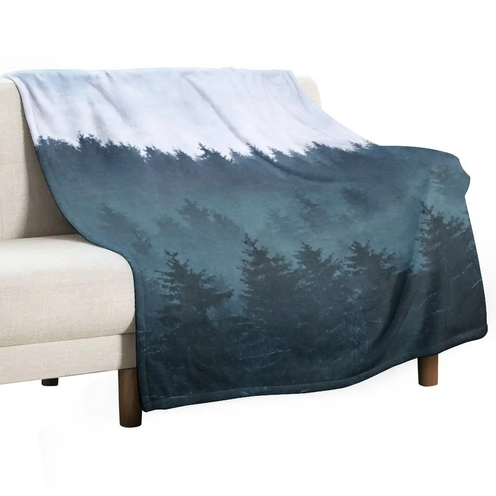 Euphoria // Winter Vibes Vintage Fairytale Snow Forest With Cascadia Trees Covered In Magic Blue Fog Season Throw Blanket