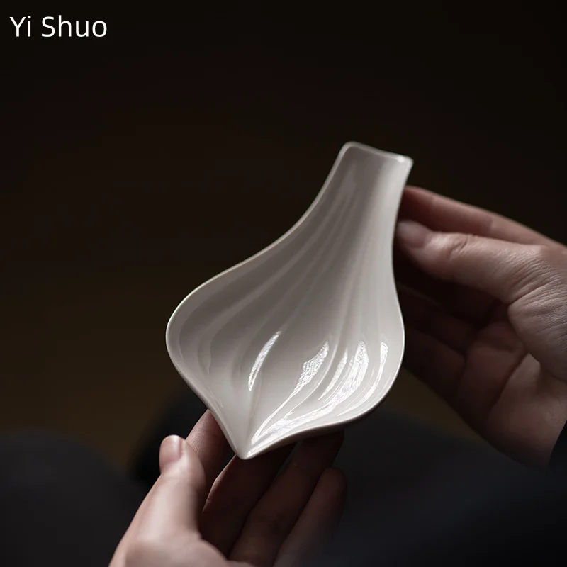 

Vintage Ash Glaze Japanese Tea Scoop Tea Holder Home Kung Fu Accessories Ceramic Tea Spoon