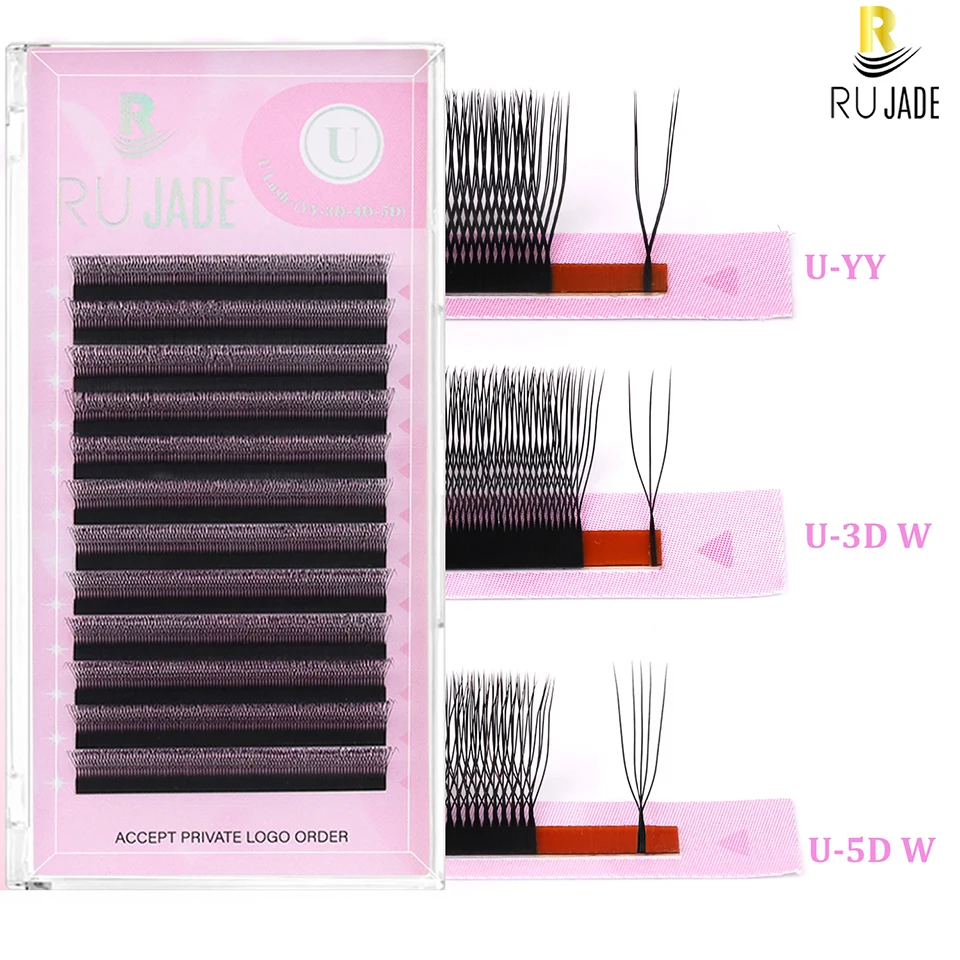 

Rujade U-shaped YY Eyelash Extension Premium PBT Double Layer U Sahpe YY 3D Lashes Ultra Soft Featherlight False Mink Eyelashes