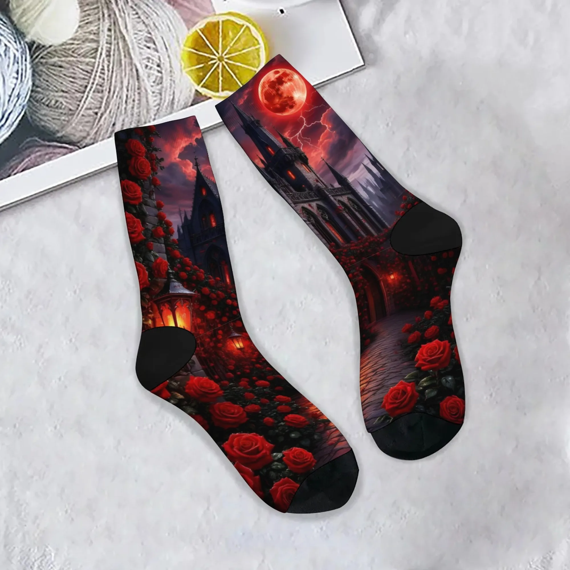 

Забавные мужские носки с замком розы, модные повседневные носки в готическом стиле в стиле ретро, удобные дышащие нескользящие носки, новинка, подарок на вечеринку