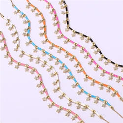 18K Gold Plated Brass Star CZ Necklace Enamel Drop Glaze Colorful Choker Adjustable Stackable Women's Jewelry Gift