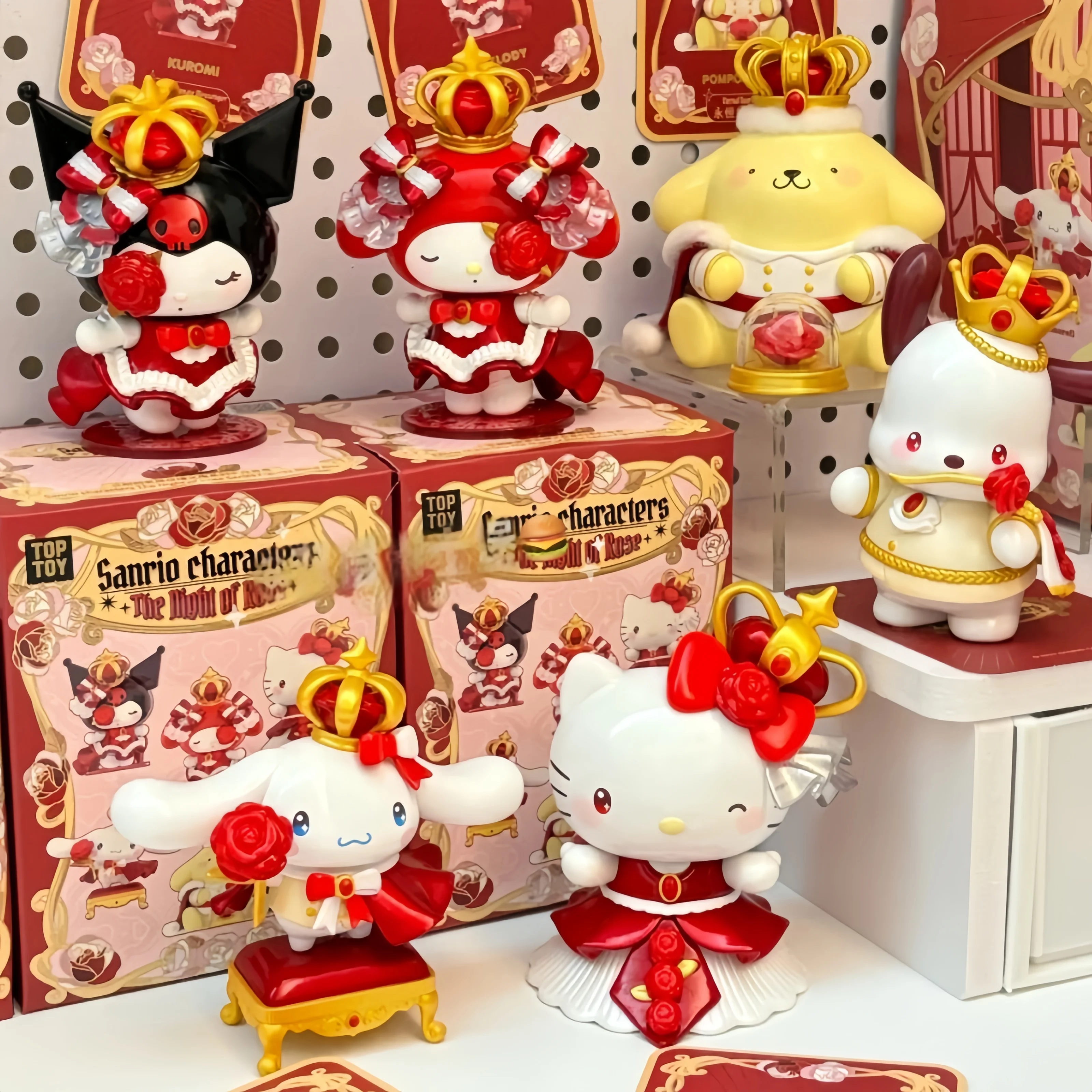 

Новая оригинальная серия Sanrio Family Rose Night, слепая коробка, модные милые фигурки, украшение для рабочего стола, коллекционный детский подарок на день рождения