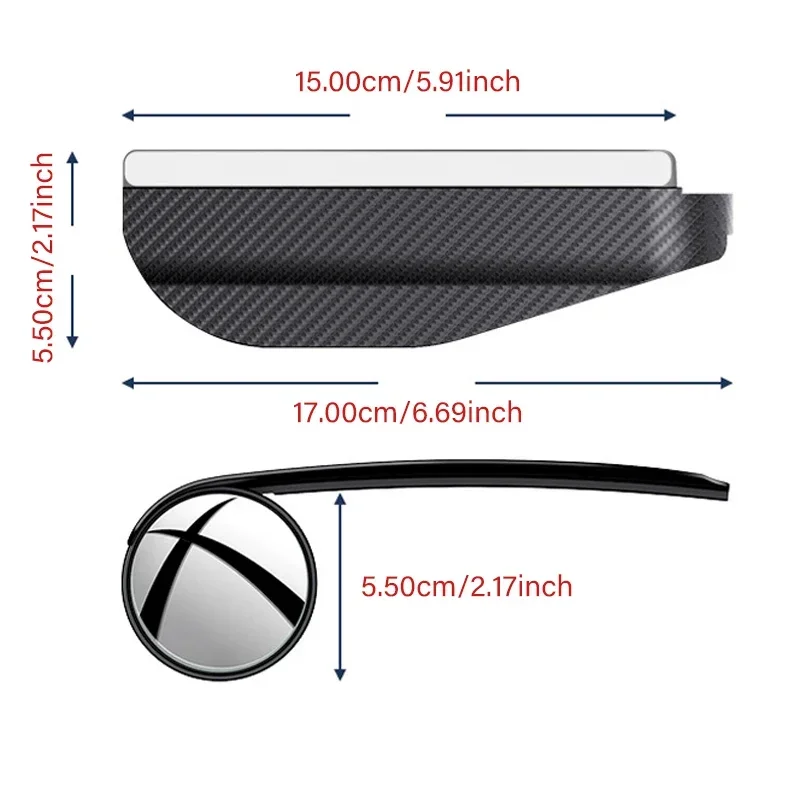 2pcs/set Carbon Fiber Textured Car Rearview Mirrors Rain Eyebrow Visor Reflective Mirror Blind Spot Mirror Car Accessories