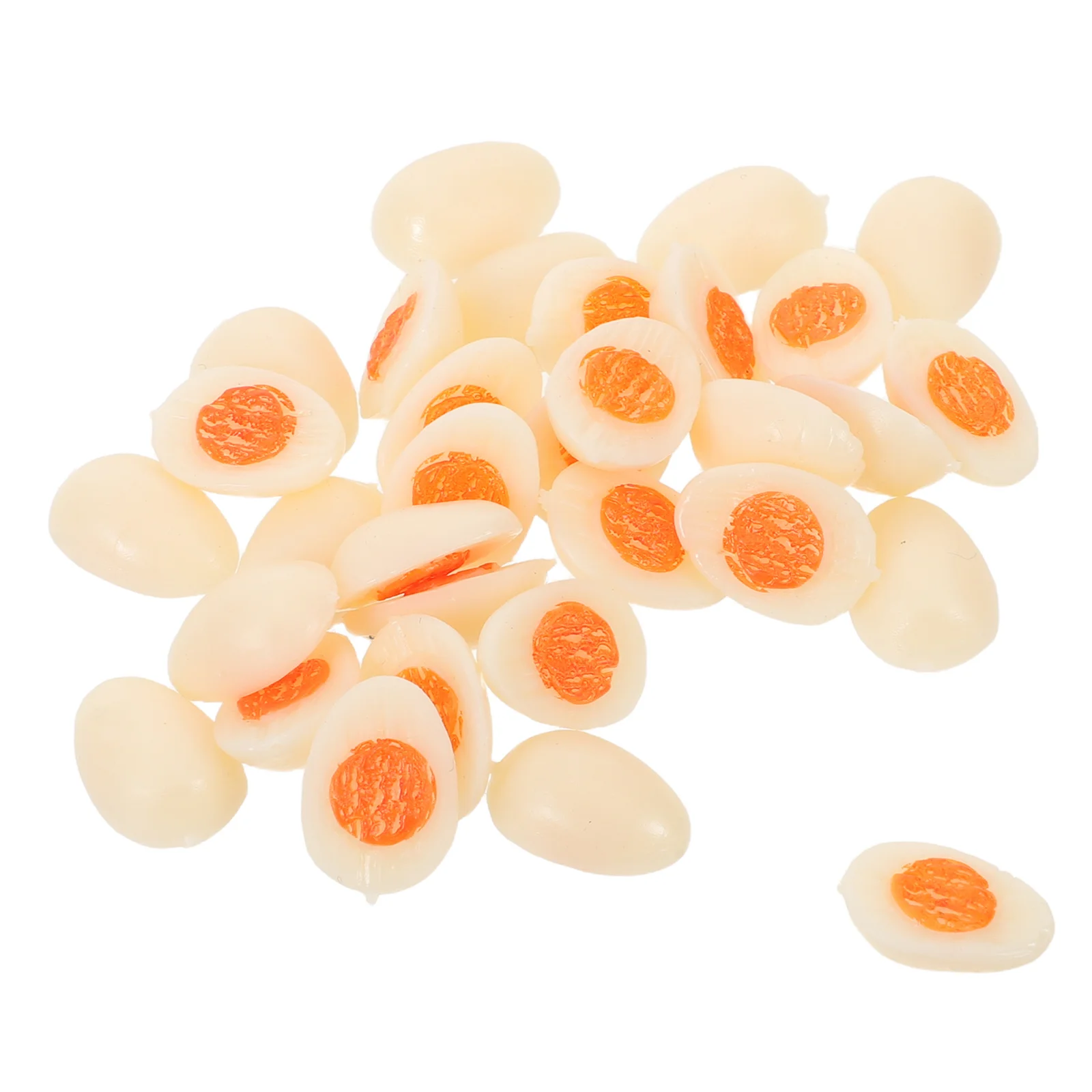 

30Pcs Miniature Faux Boiled Eggs Realistic Halved Simulation for Kids Pretend Play Kitchen Mini Food Decoration