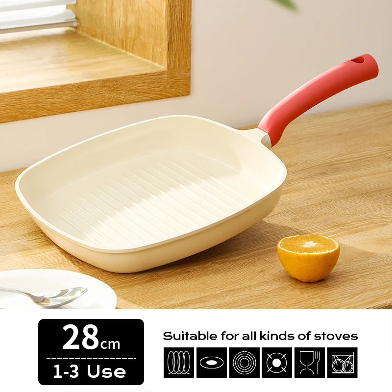 

28cm Nonstick Grill Pan for Stove Tops Versatile Induction Square Large Grilling Skillet Steak Pan for Indoor Cooking