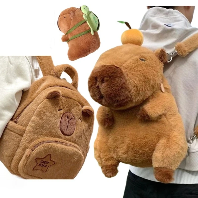 Capibara mochila bonito capivara bolsa de pelúcia moda plushie mochila kawaii animal mini push carteira feminina sacos presente
