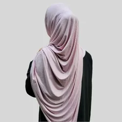 Muslim Women Ribbed Jersey Hijab Jacquard Stretchy Scarves Pleated cotton Headscarf Long Shawls Plain Turban Maxi Turkey Wraps