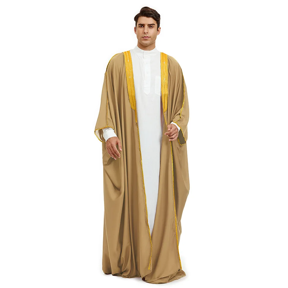 Saudi Arabic Men Bisht Robe Kimono Kaftan Muslim Prayer Islam Dress Dubai Jubba Thobe Abaya Turkey Eid Thoub Djellaba Dishdasha
