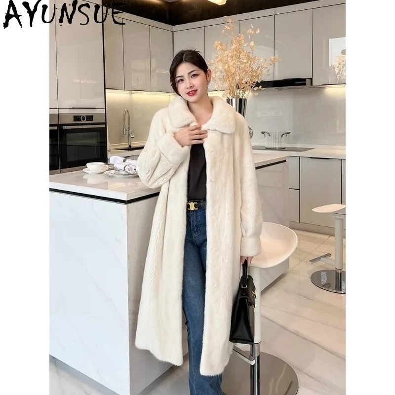 AYUNSUE نوعية جيدة معطف فرو المنك امرأة 2025 السيدات الشتاء معاطف وسترات طويلة فاخرة موضة ملابس امرأة Dames Winterjas #2