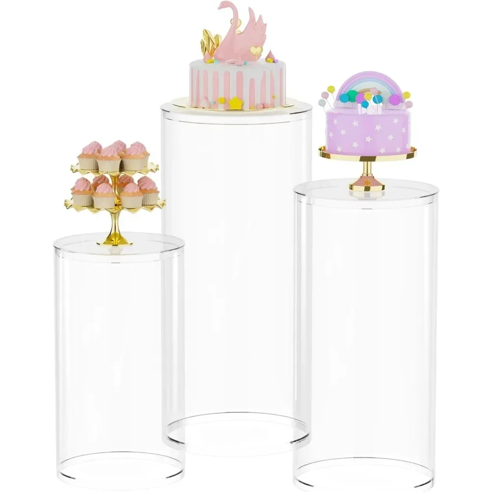 Decorative Bracket, Cylindrical Base Bracket 3PCS Circular Decorative Background Dessert Table Pillar, Cylinder Pedestal Stands