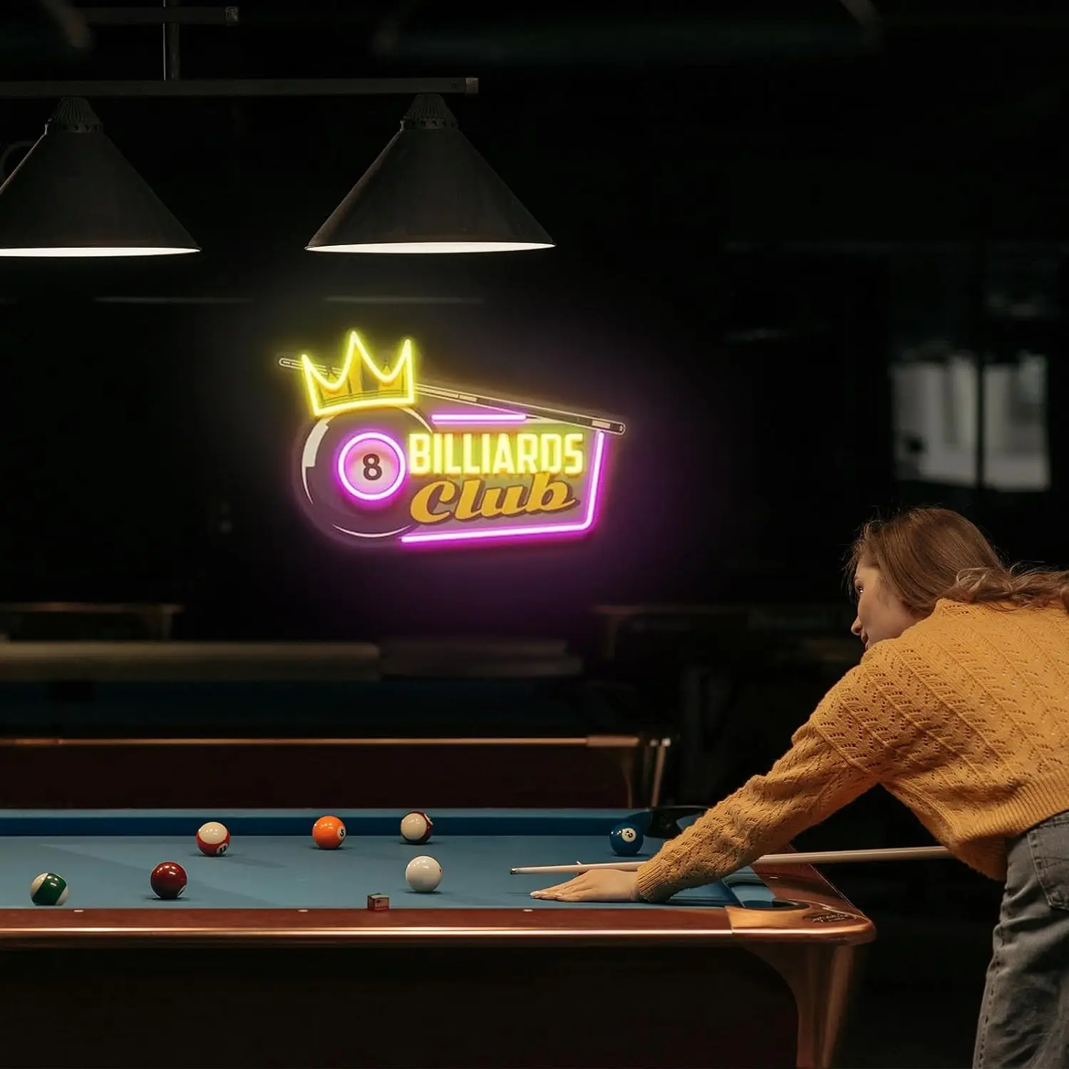 Vibrant 8 Ball with Crown LED Neon Sign for Billiards Club Bar Game Room Man Cave Decor Lucky Ball Symbol of Victory Wall Art
